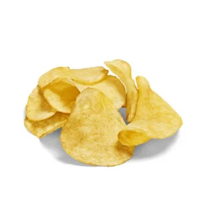 Potato chips resting on flat surface